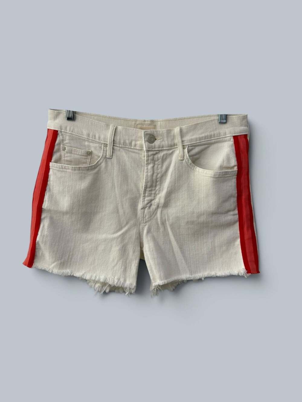Mother The Sinner Fray Hem Racing Stripe Jean Shorts Size 29